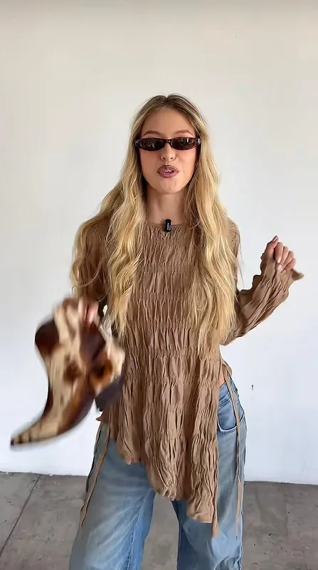 Remera frunces zara marrón