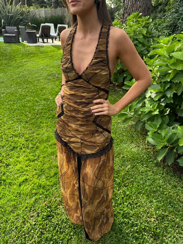 Vestido plan be estampa marrón
