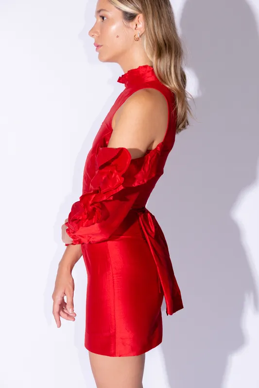 Top Volados Rojo (Conjunto pollera moño) VDAMIANI