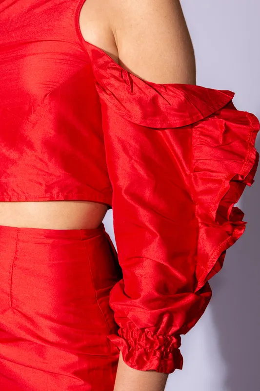 Top Volados Rojo (Conjunto pollera moño) VDAMIANI