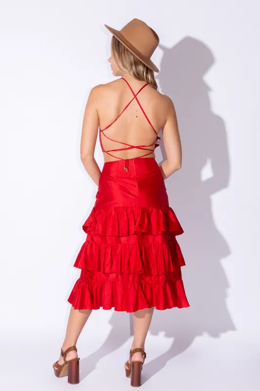 Pollera Vdamiani Volados Roja