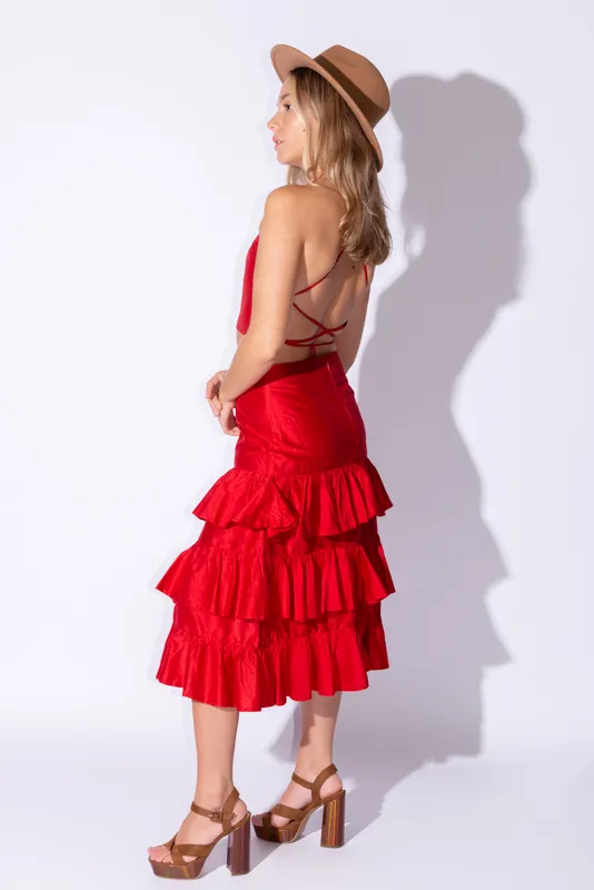 Pollera Vdamiani Volados Roja