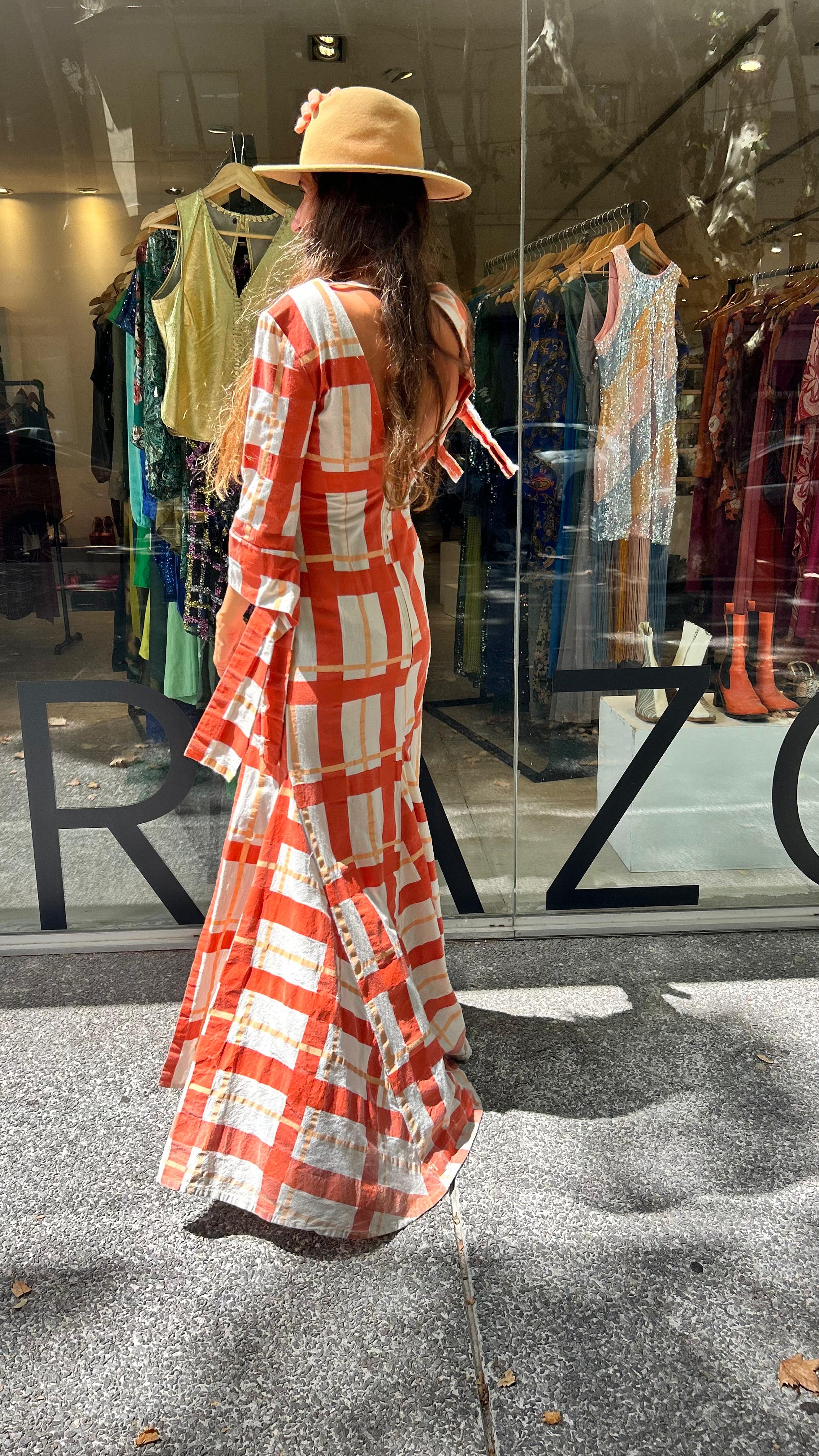 Vestido Bolazo Cudriculado Rojo/Salmon