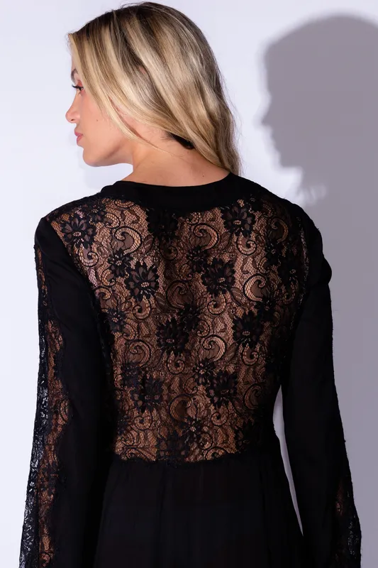 vestido negro largo ZARA, transparencias y encaje