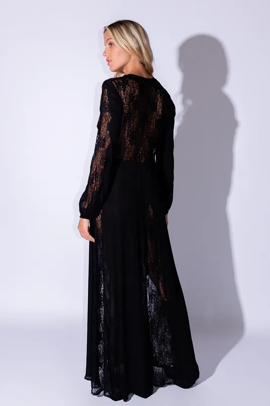 vestido negro largo ZARA, transparencias y encaje