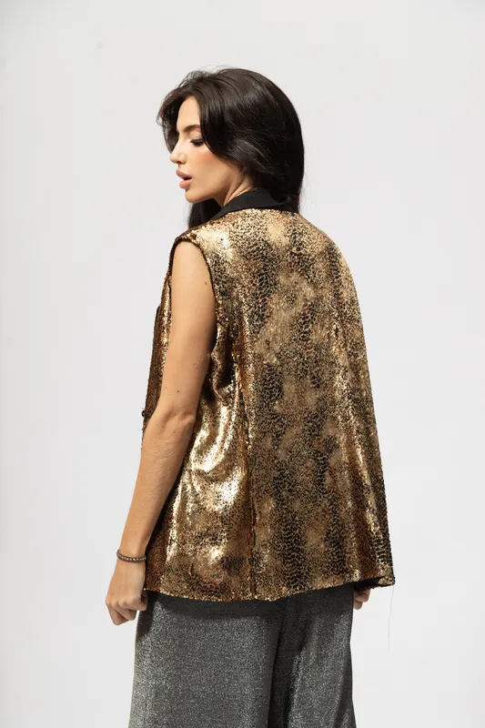 Chaleco Quina Lentejuela Serpiente Oro