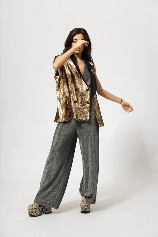 Chaleco Quina Lentejuela Serpiente Oro