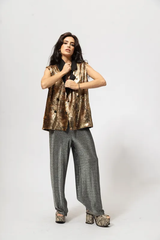 Chaleco Quina Lentejuela Serpiente Oro