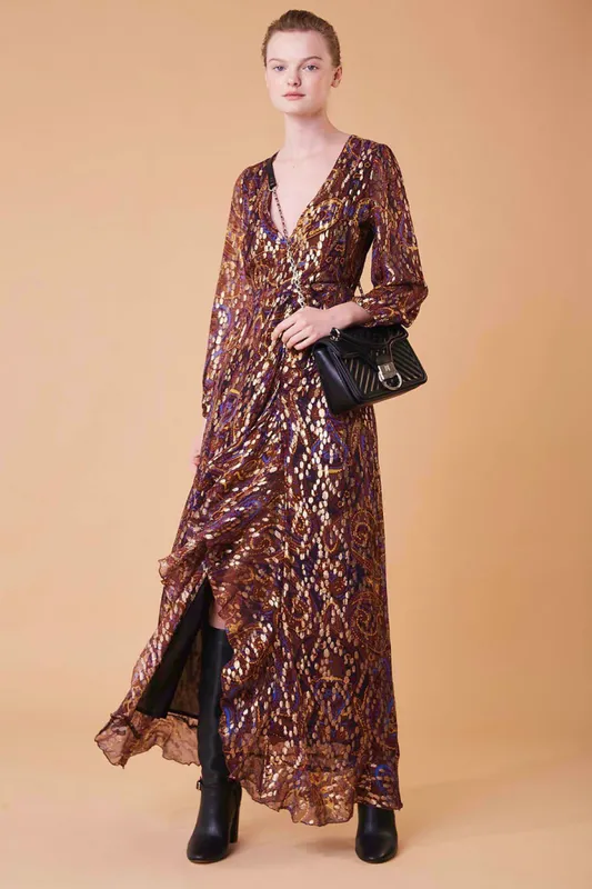 Vestido Cher Manga Largo Estampado Shiny