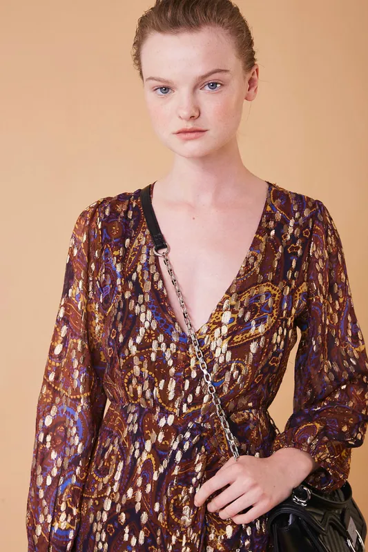 Vestido Cher Manga Largo Estampado Shiny