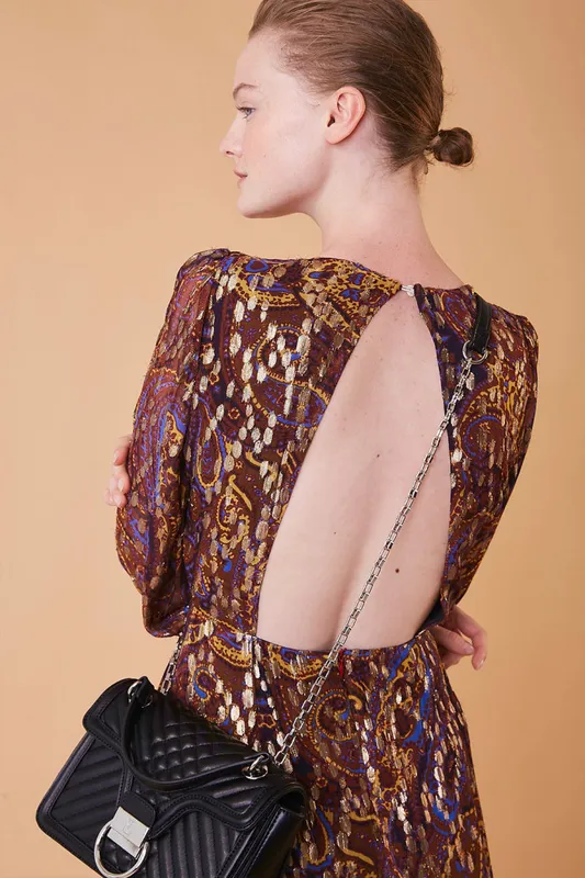 Vestido Cher Manga Largo Estampado Shiny