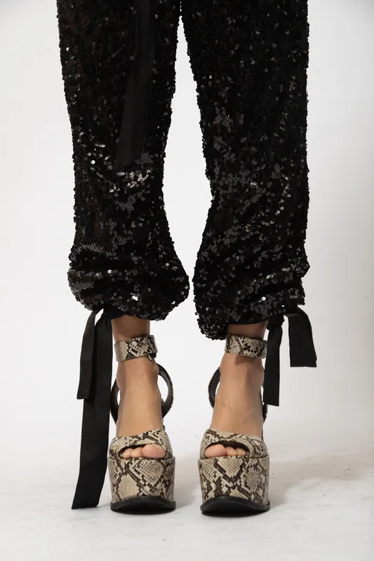 Pantalon Weili Zheng Lentejuela Negra