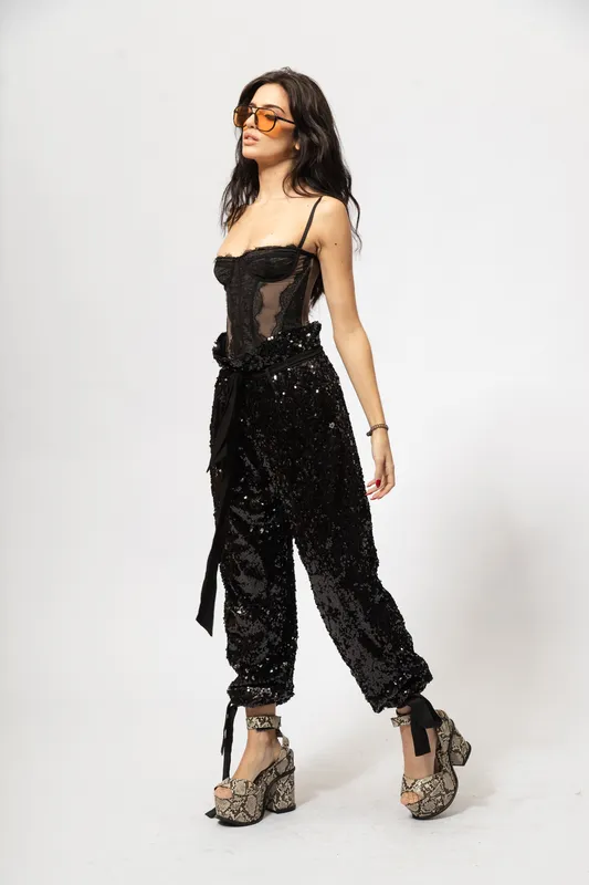 Pantalon Weili Zheng Lentejuela Negra