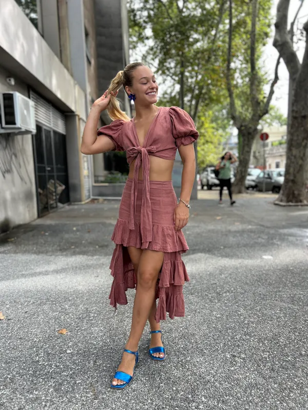 Top Vdamiani terracota lazo y manga balloon