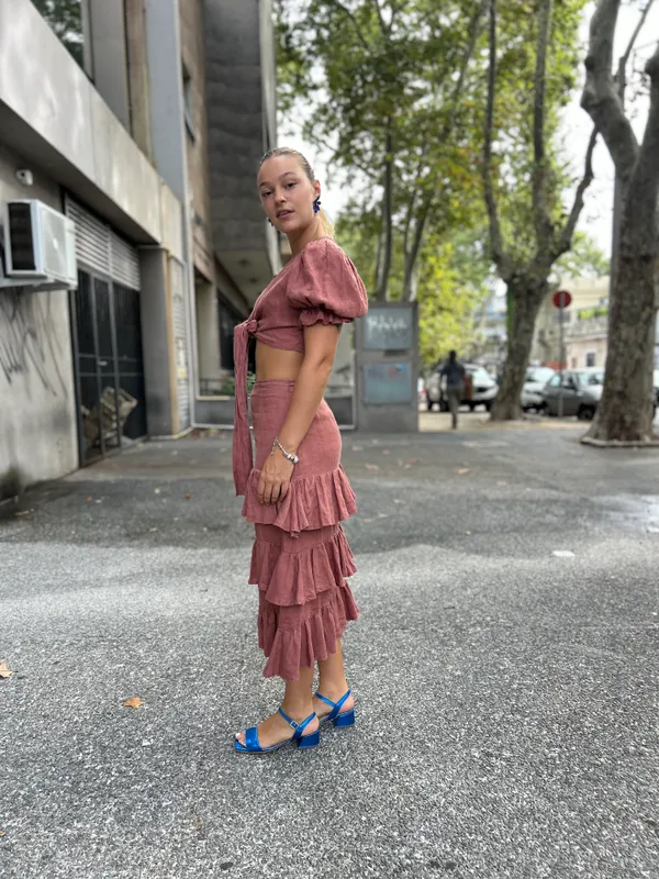 Falda Vdamiani CONJUNTO terracota vuelos corta adelante