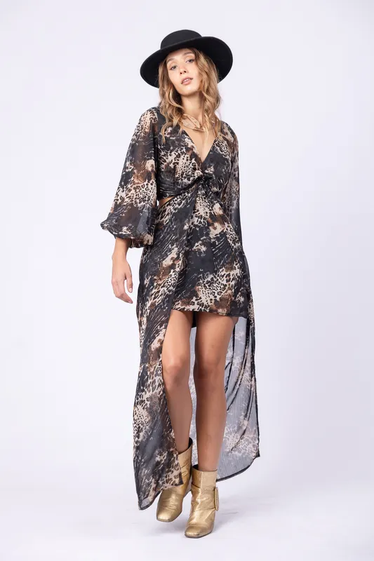 Vestido Largo tropo cut out print