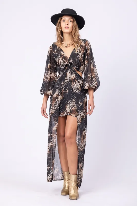 Vestido Largo tropo cut out print