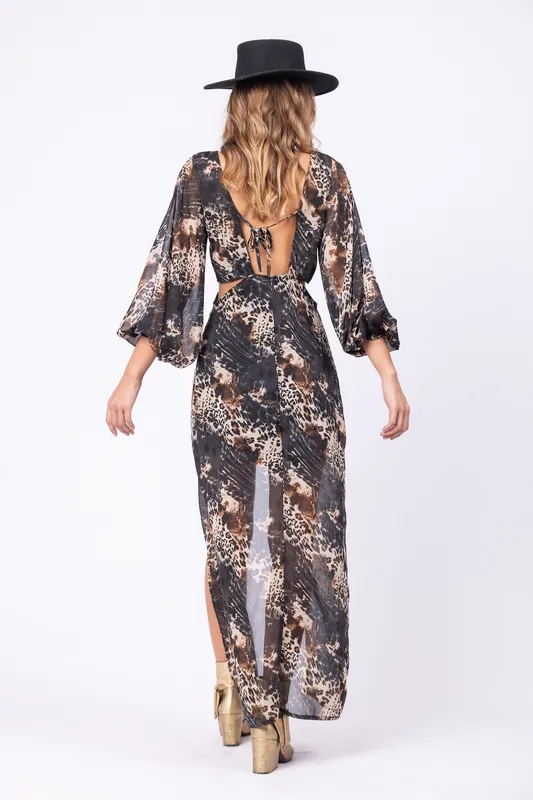 Vestido Largo tropo cut out print