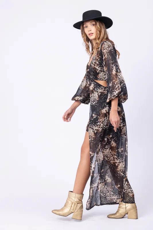 Vestido Largo tropo cut out print