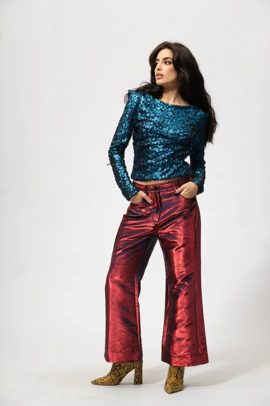 Pantalon CHER tornasolado rojo