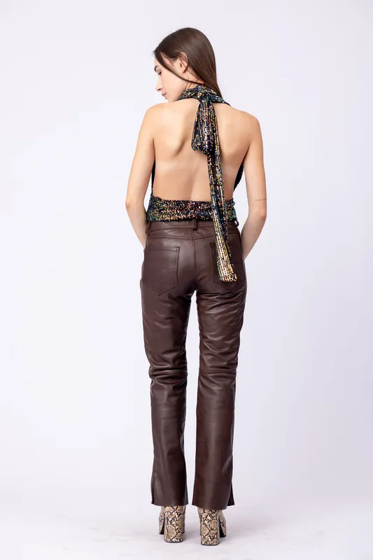 pantalon Agnes leather pant chocolate