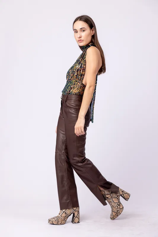 pantalon Agnes leather pant chocolate