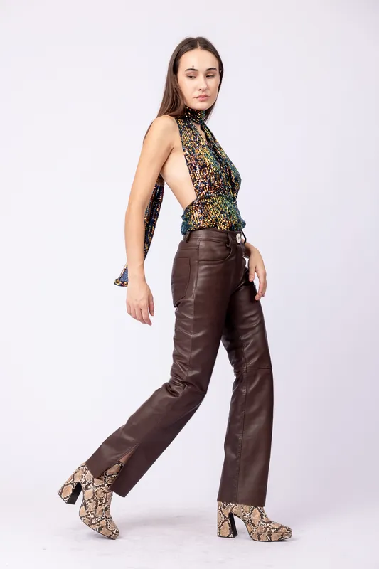 pantalon Agnes leather pant chocolate