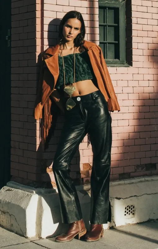 Pantalon Agnes L cuero negro