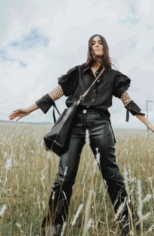 Pantalon Agnes L cuero negro