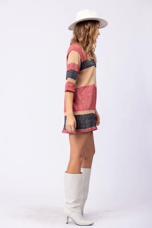 Remeron Hand rayado lurex rojo negro beige