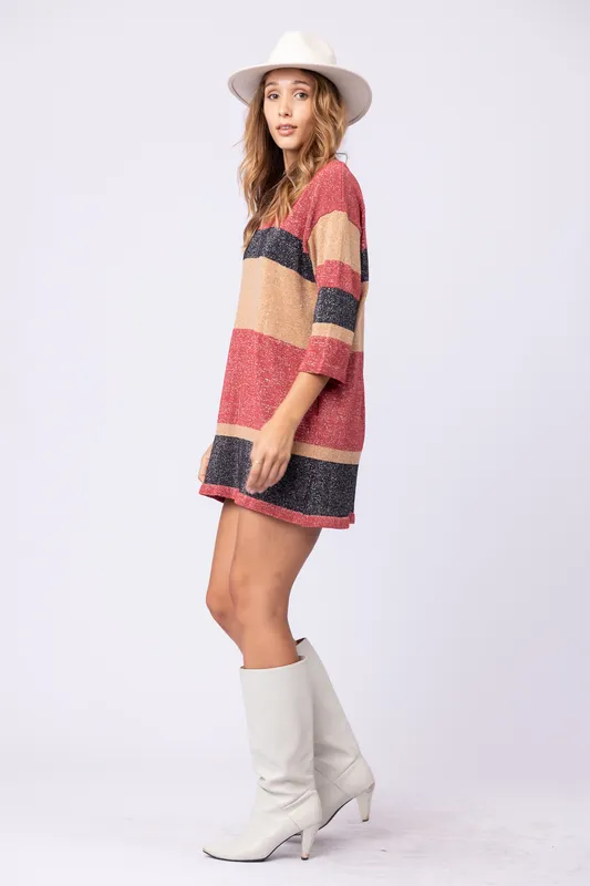 Remeron Hand rayado lurex rojo negro beige