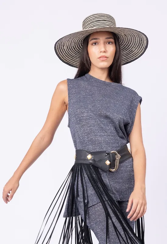 Chaleco Hand tejido lurex azulado