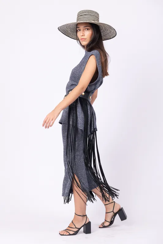 Chaleco Hand tejido lurex azulado