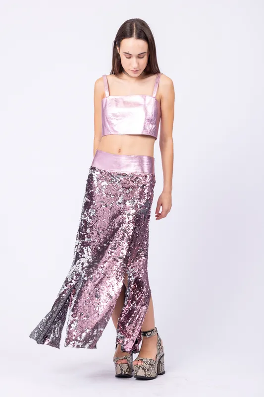 falda agnes lentejuelas rosa metalizada