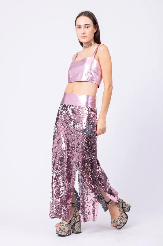 falda agnes lentejuelas rosa metalizada