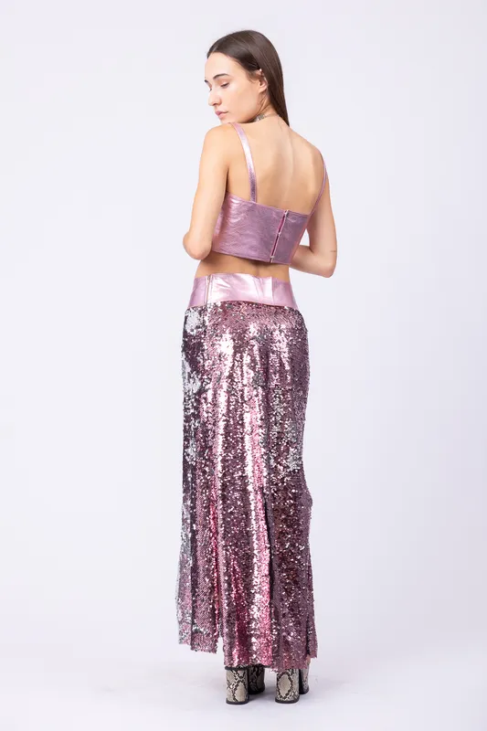 falda agnes lentejuelas rosa metalizada