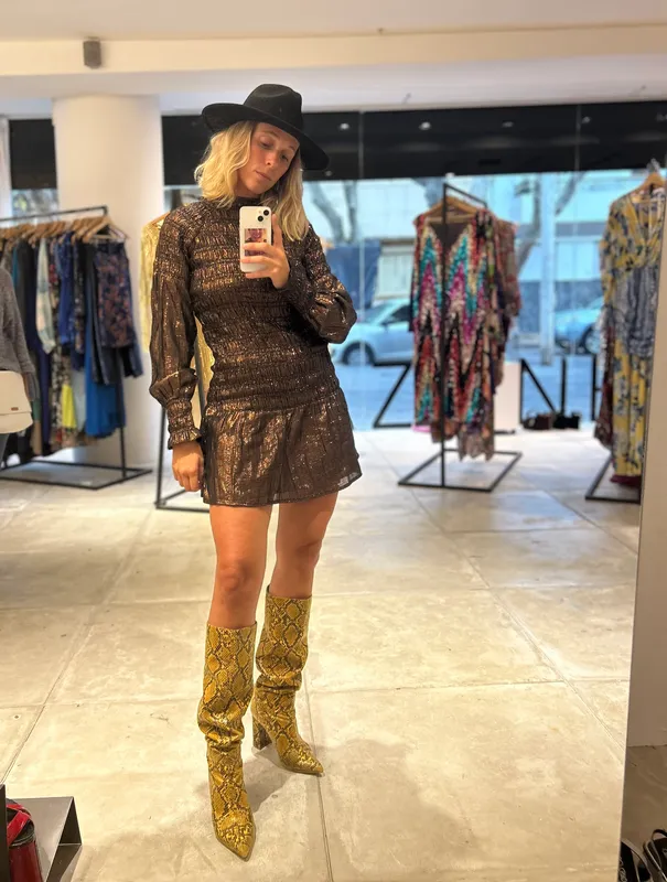 Vestido Corto Cher Marrón Shiny Mangas largas