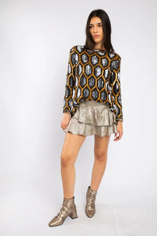 Blazer Gunit Negro bordada lentejuelas doradas