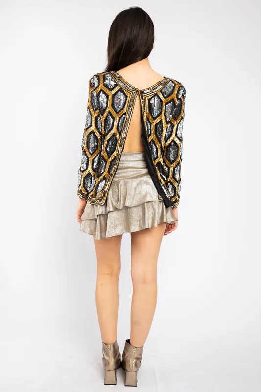 Blazer Gunit Negro bordada lentejuelas doradas