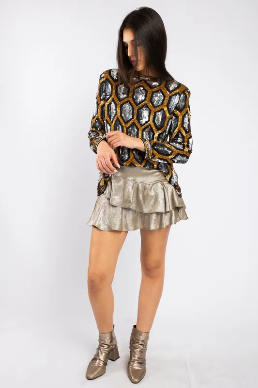 Blazer Gunit Negro bordada lentejuelas doradas