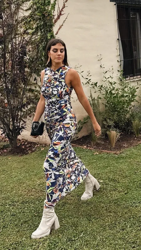Vestido estampado y fruncido Cher