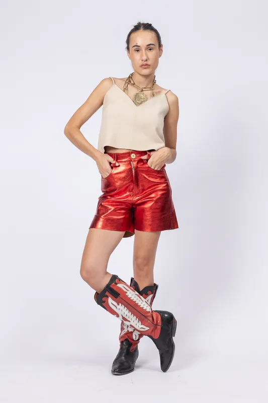 Bermuda Agnes Rojo Metalizado