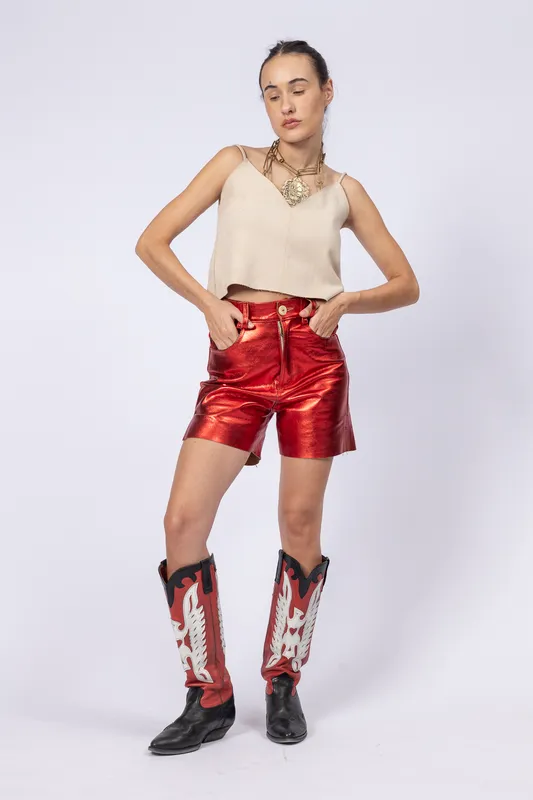 Bermuda Agnes Rojo Metalizado