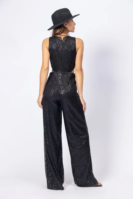 Mono negro lentejuelas cut cintura