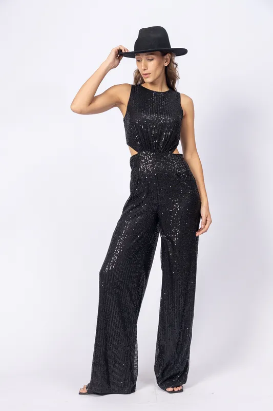 Mono negro lentejuelas cut cintura