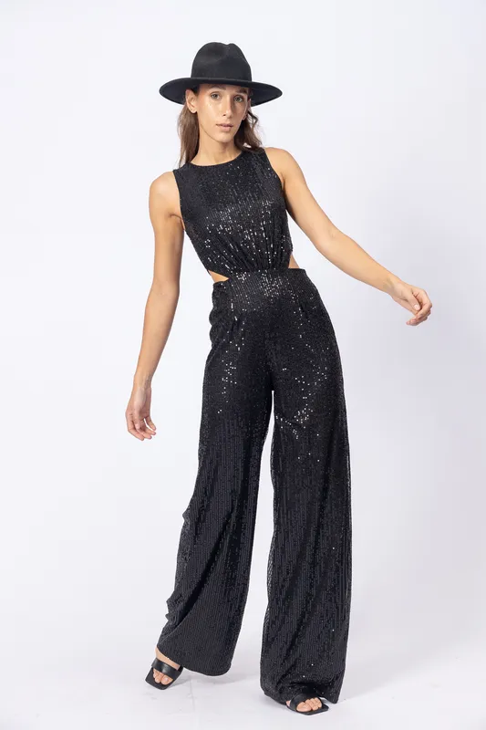 Mono negro lentejuelas cut cintura