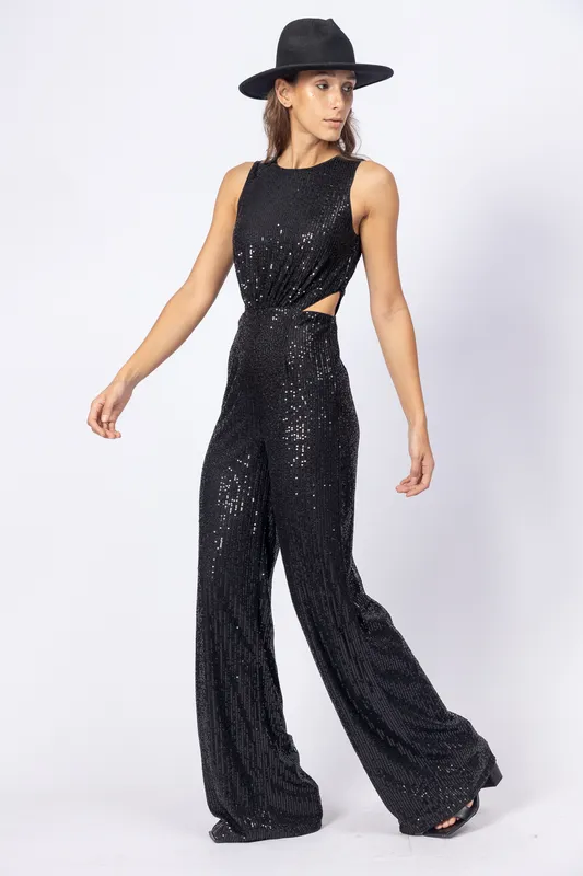 Mono negro lentejuelas cut cintura