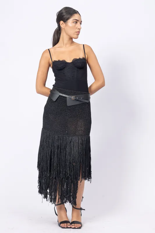 falda tejida negra the farra doble fleco