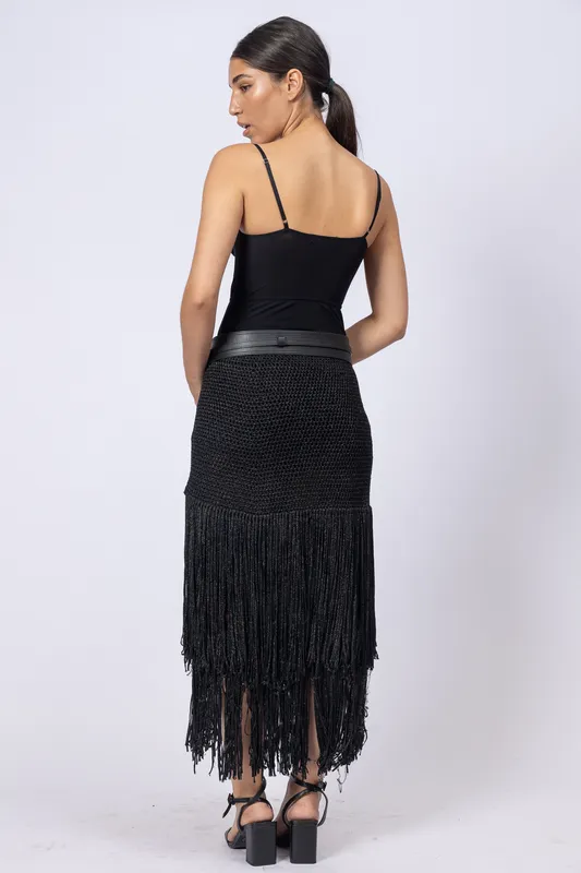 falda tejida negra the farra doble fleco