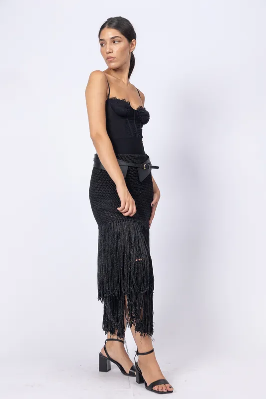 falda tejida negra the farra doble fleco